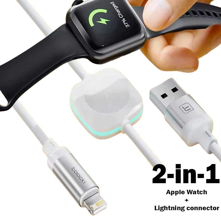 2-in-1 Oplaadkabel (USB-A) met Apple Watch oplader en Lightning connector