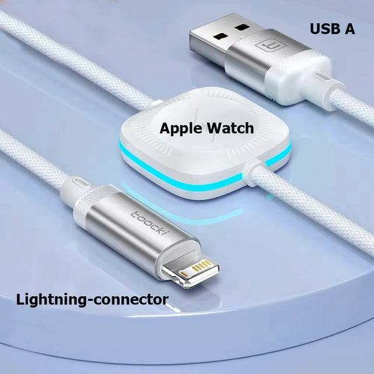 2-in-1 Oplaadkabel (USB-A) met Apple Watch oplader en Lightning connector