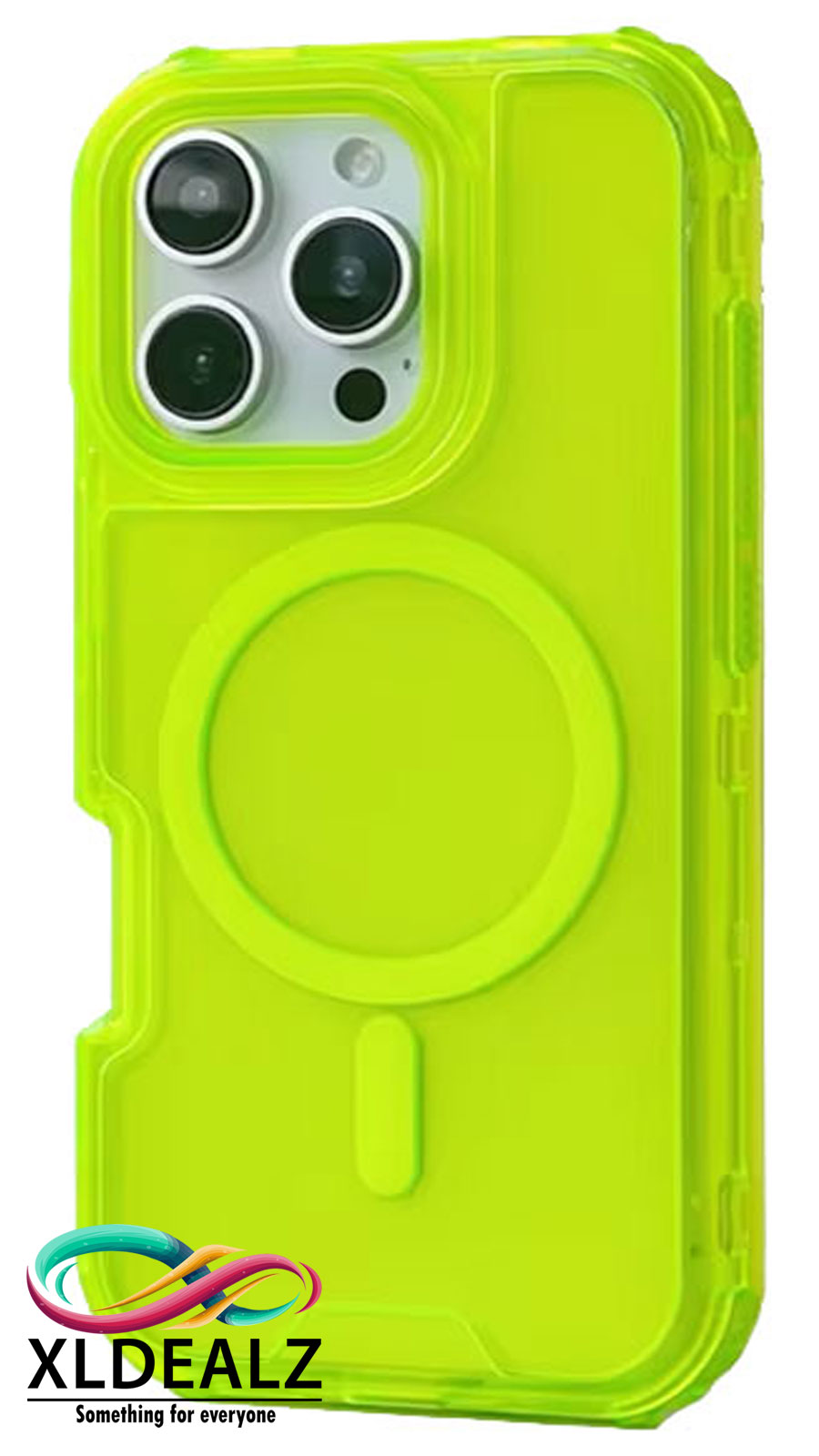 3 IN 1 doorzichtige Mag Safe hoes voor iPhone 16, 15, 14, 13, Pro,Max neon geel