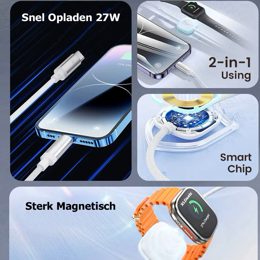 2-in-1 Oplaadkabel (USB-C) met Apple Watch oplader en Lightning connector