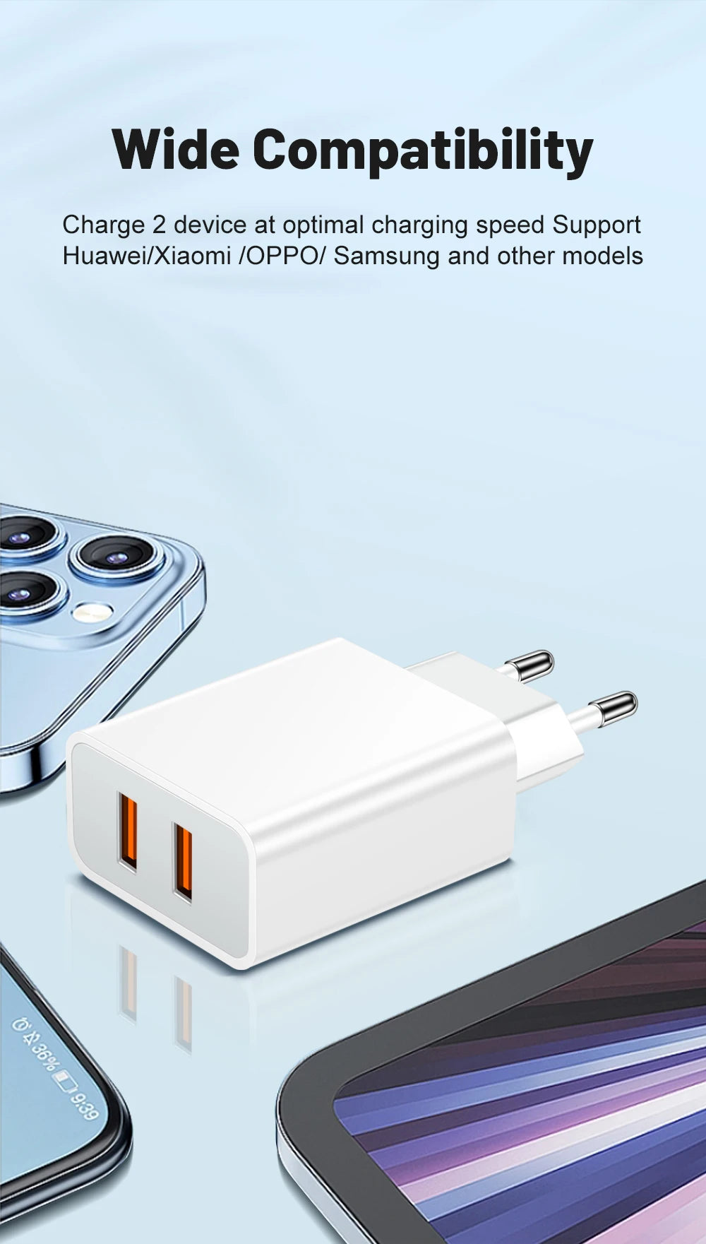 USB Snellader 2Poorten-Fastcharger -2xUSB