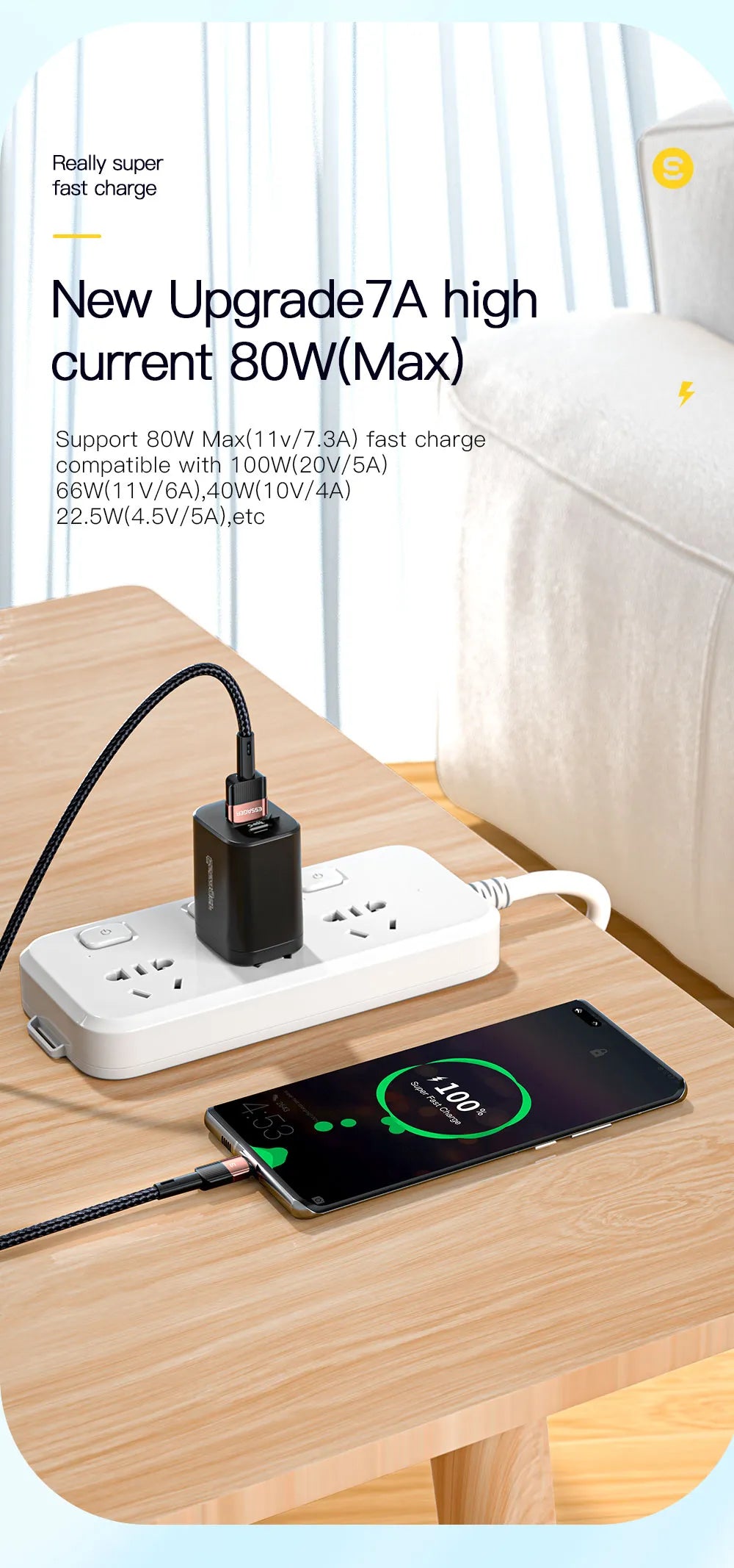 7A USB Type-C Kabel, Brown 7A 100W A To C bruin snelle data kabel