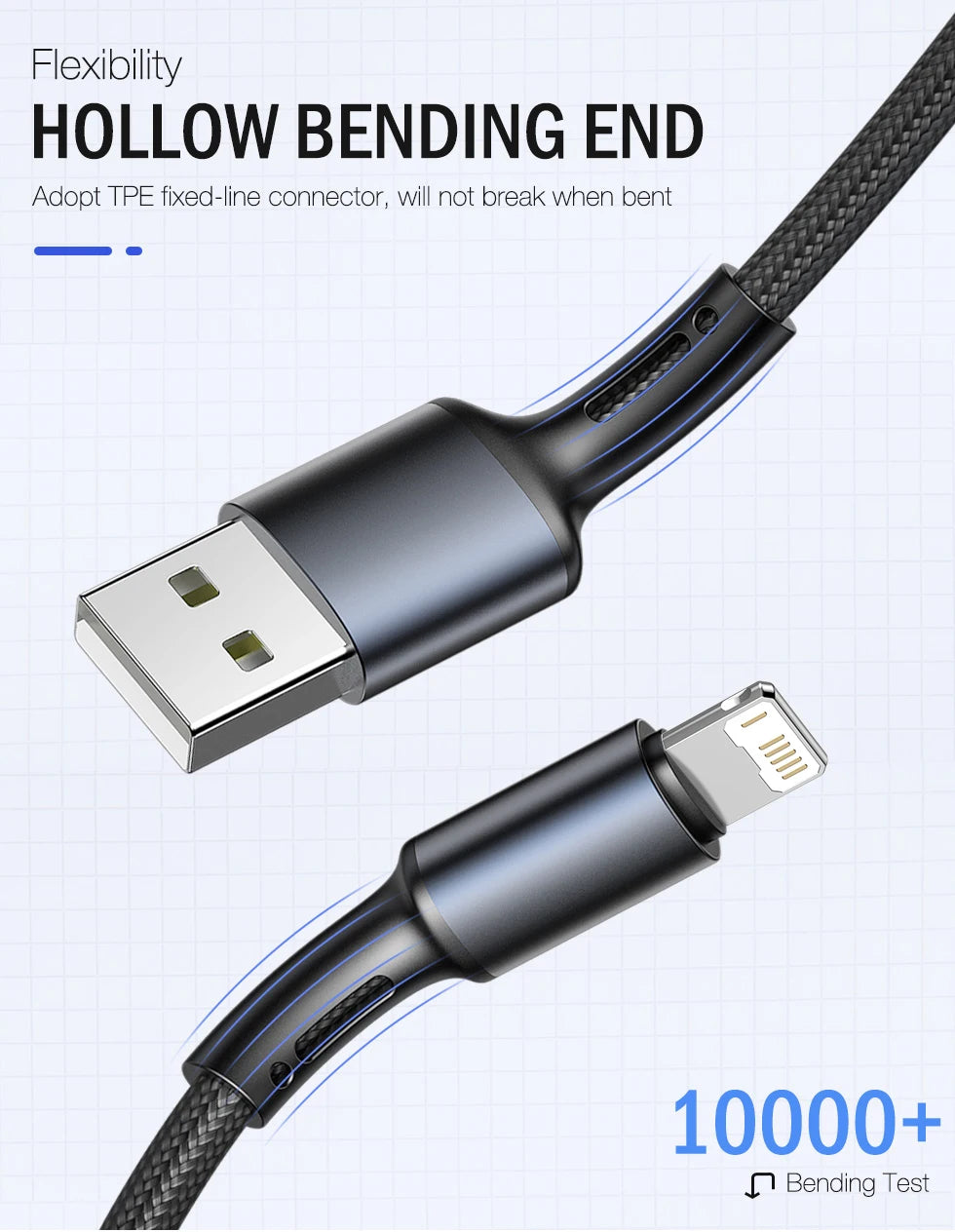 Snelle oplaad USB-kabel voor iPhone 11, 12, 13, 14 Pro, X Max, 6s, 7, 8 Plus en Apple iPad
