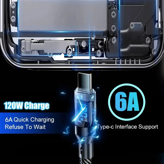 120W Snellader kabel Type C naar USB-C met digitale weergave