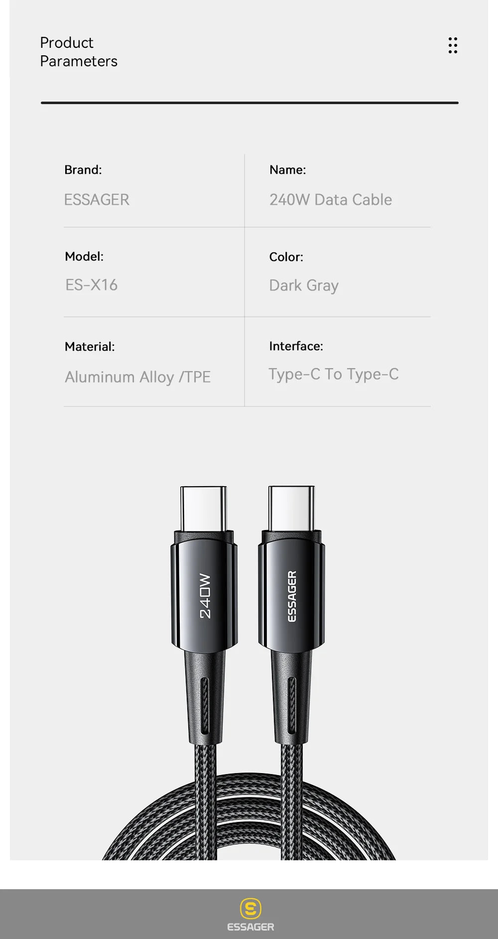 240W Super Fast Charging Kabel Type C naar Type C