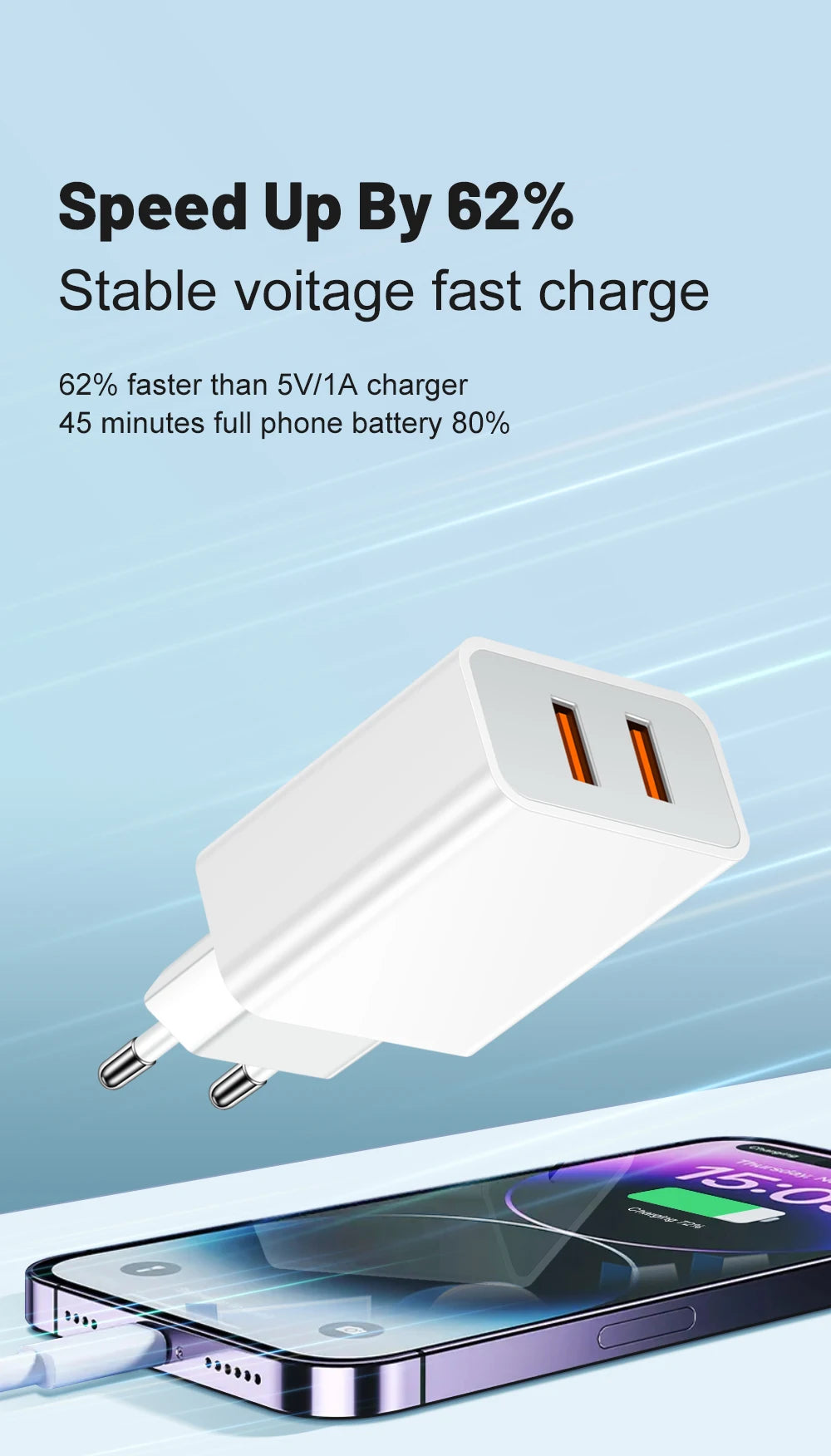 USB Snellader 2Poorten-Fastcharger -2xUSB