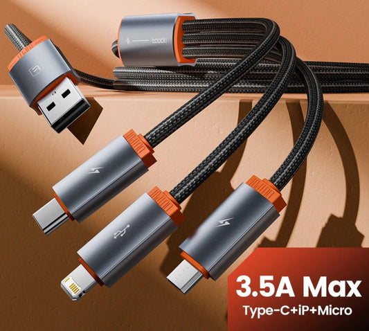 3-in-1 USB Kabel – Multiport Oplader voor iPhone en Android