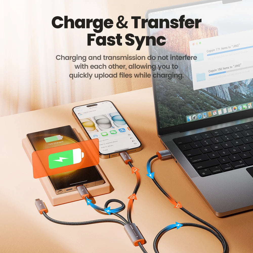 3-in-1 USB Kabel – Multiport Oplader voor iPhone en Android