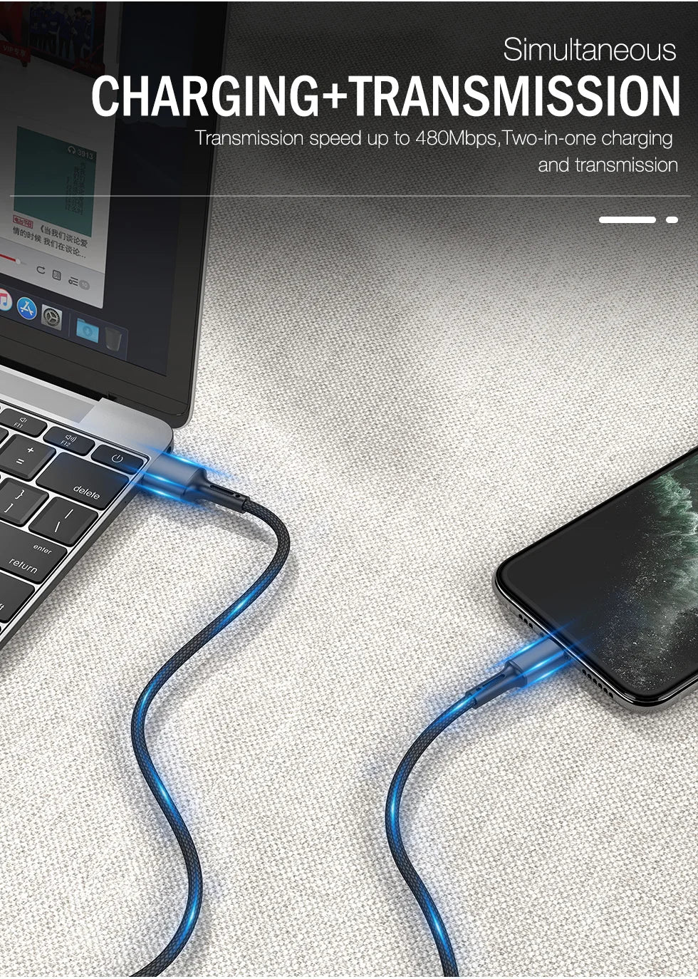 Snelle oplaad USB-kabel voor iPhone 11, 12, 13, 14 Pro, X Max, 6s, 7, 8 Plus en Apple iPad