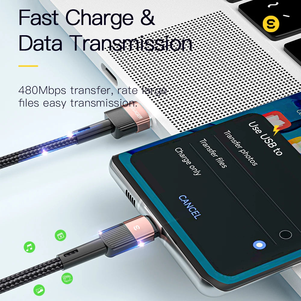 7A USB Type-C Kabel, Brown 7A 100W A To C Snelle data overdracht