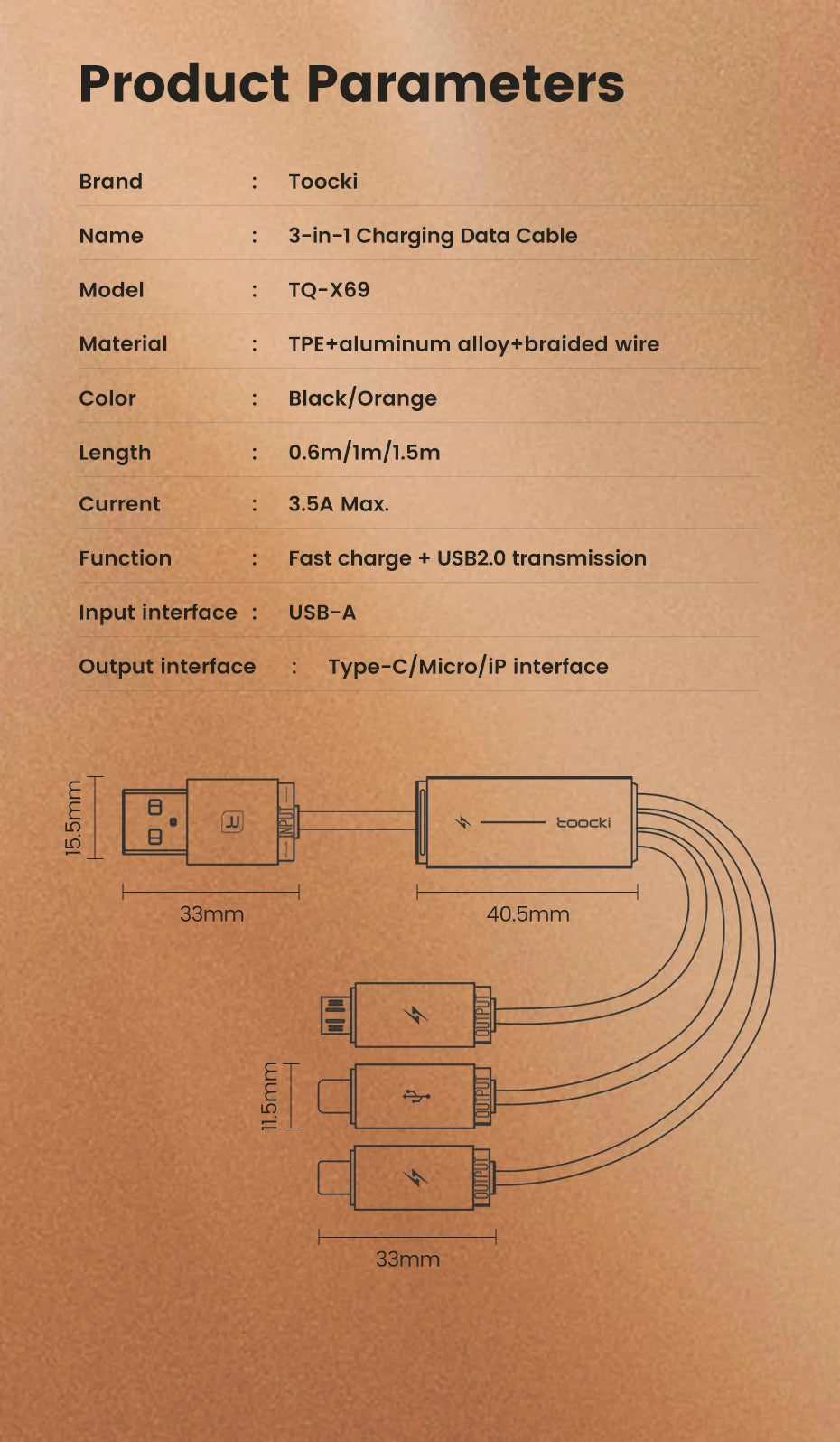 3-in-1 USB Kabel – Multiport Oplader voor iPhone en Android
