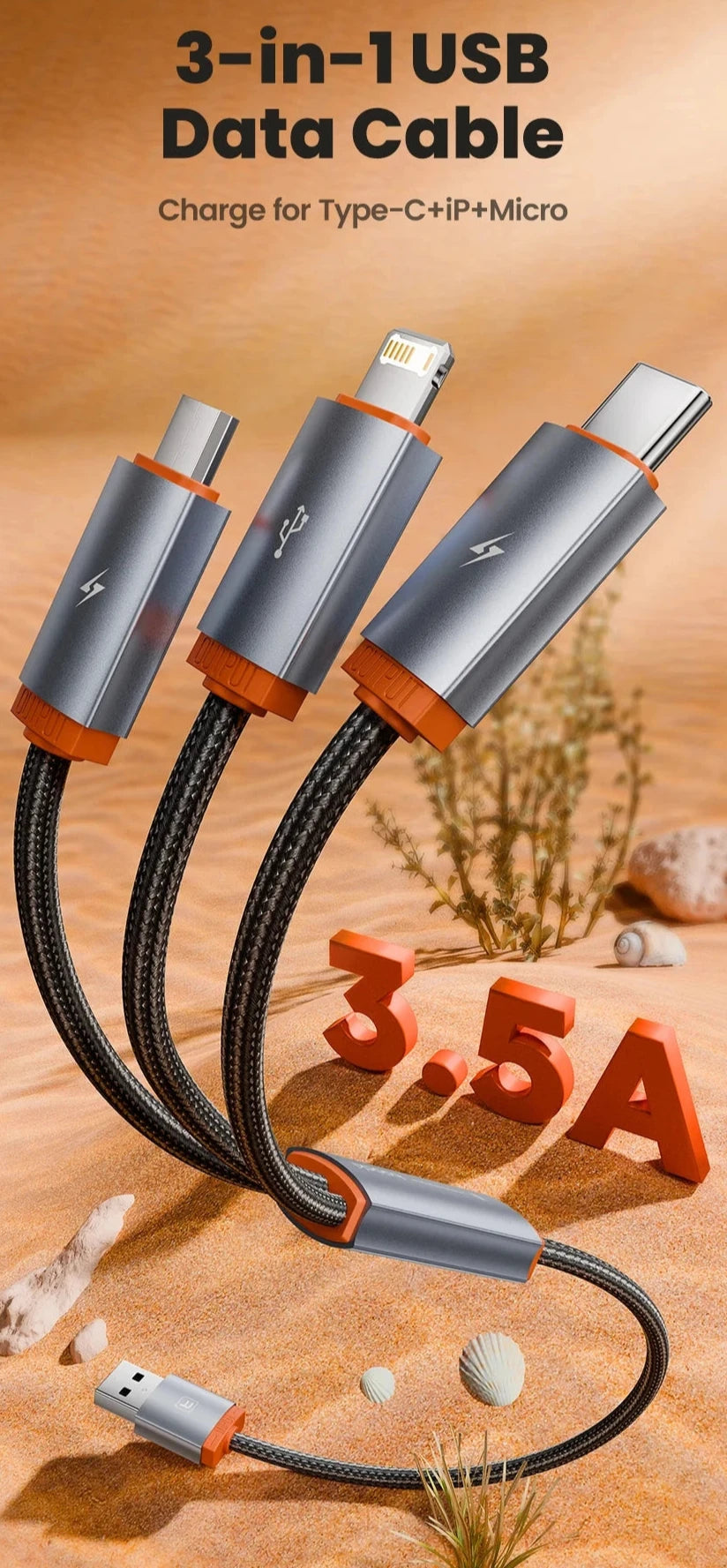 3-in-1 USB Kabel – Multiport Oplader voor iPhone en Android