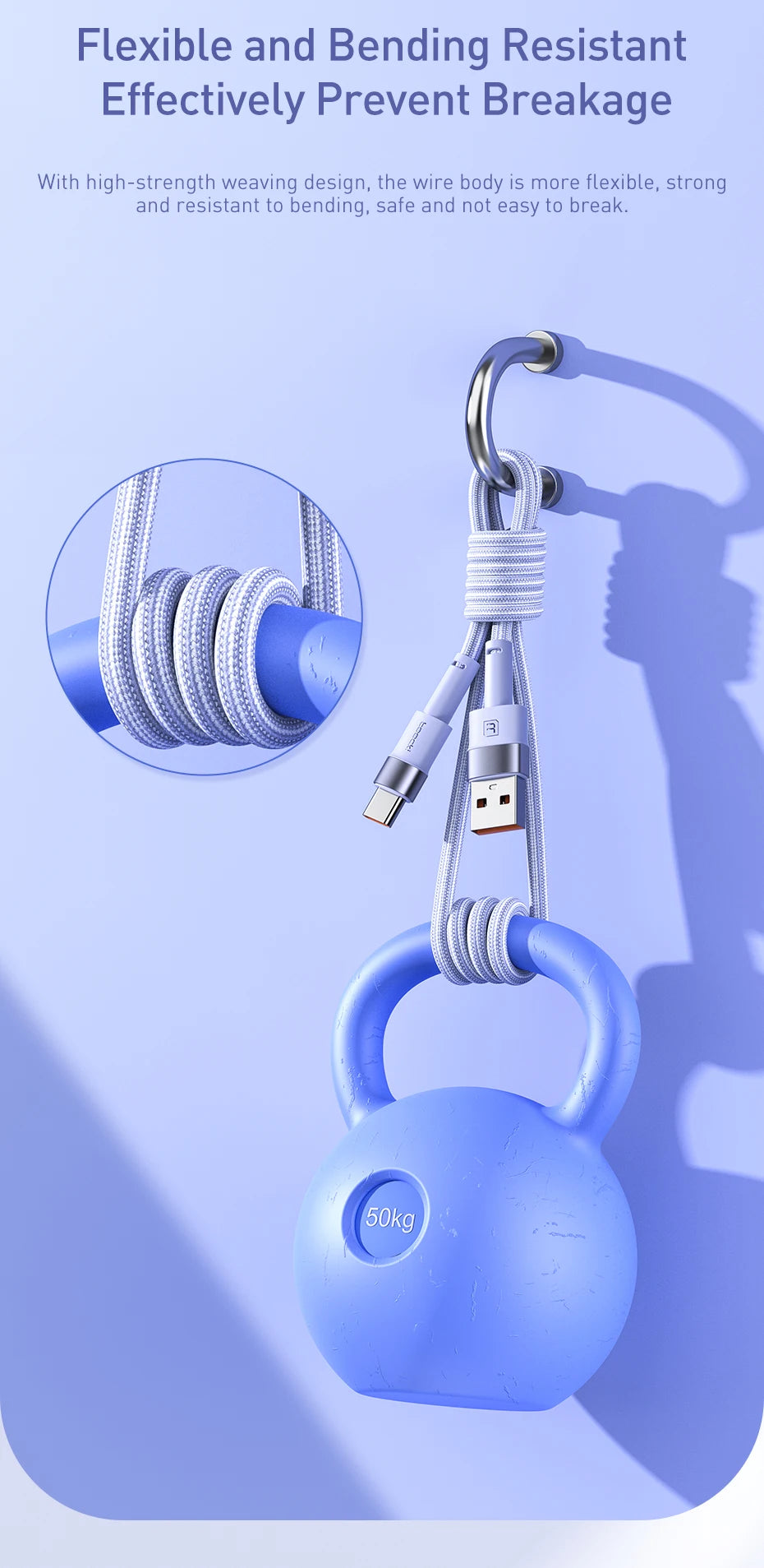 3A USB Type C-kabel voor snel opladen, Type C Sterk en flexibel