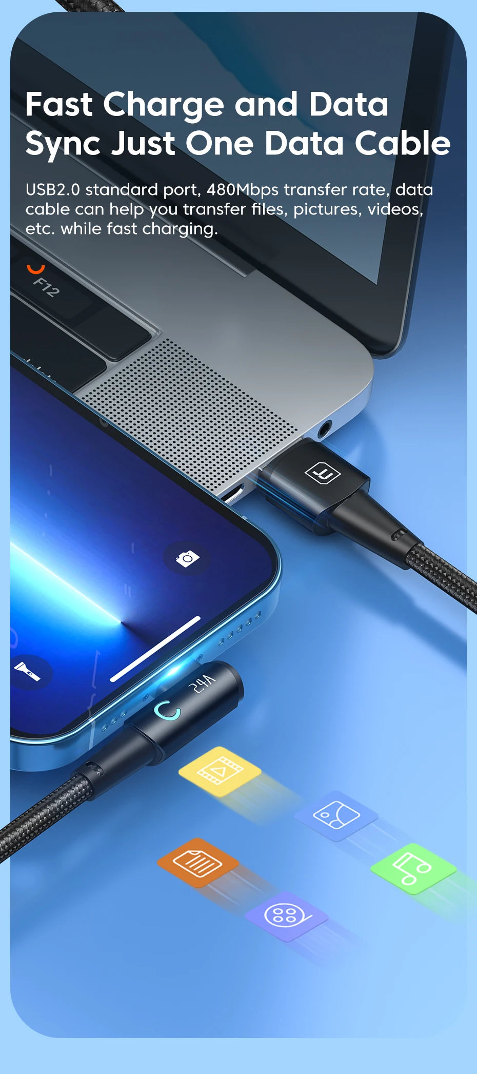 USB-kabel met Lightning voor iPhone 14, 13, 12, 11 Pro Max