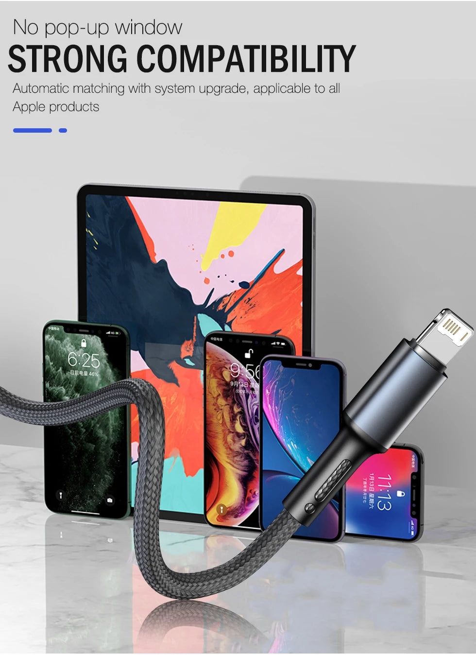 Snelle oplaad USB-kabel voor iPhone 11, 12, 13, 14 Pro, X Max, 6s, 7, 8 Plus en Apple iPad