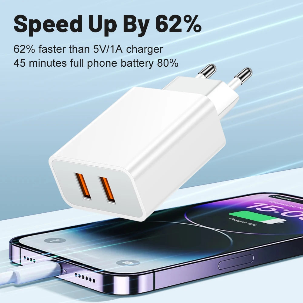USB Snellader 2Poorten-Fastcharger -2xUSB