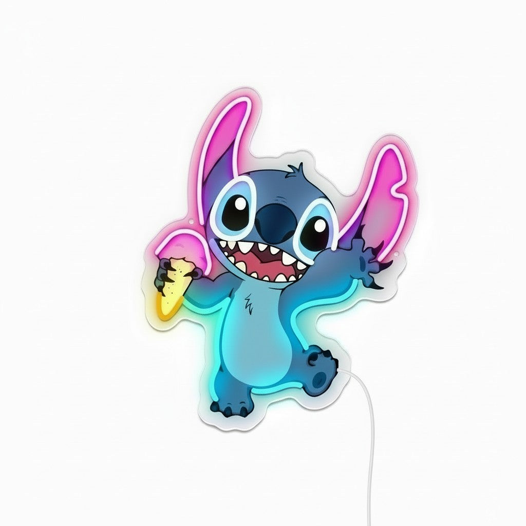 LED-neonlamp Stitch met ijsje – Kinderkamer, Game Room, Slaapkamer, USB, Verstelbare Lichtsterkte