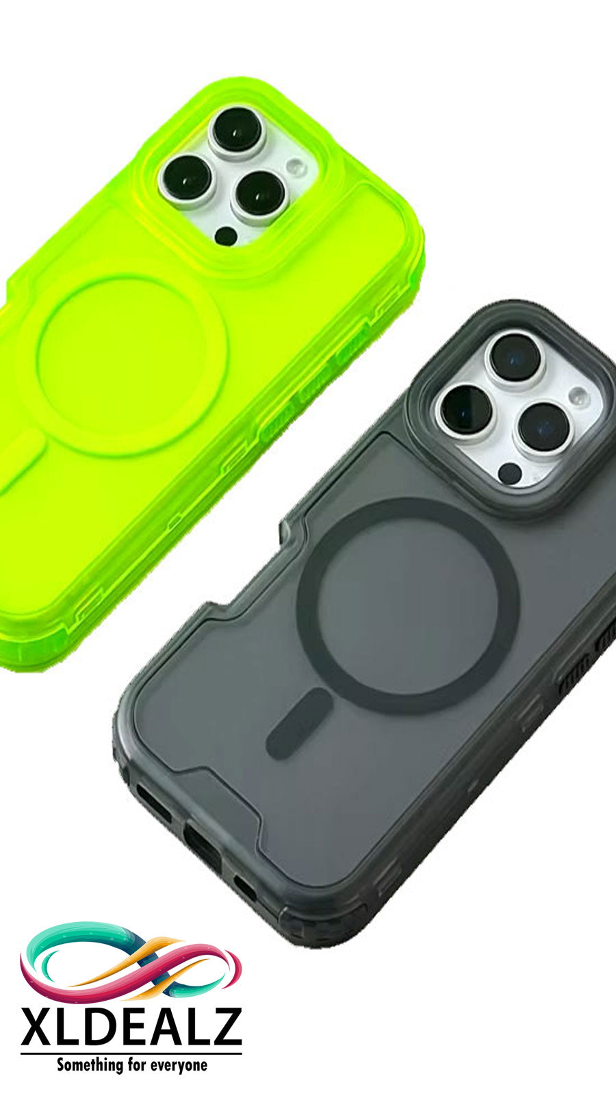 3 IN 1 doorzichtige Mag Safe hoes voor iPhone 16, 15, 14, 13, Pro,Max neon geel en grijs