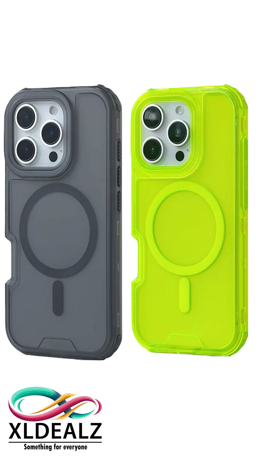 3 IN 1 doorzichtige Mag Safe hoes voor iPhone 16, 15, 14, 13, Pro,Max neon geel en grijs