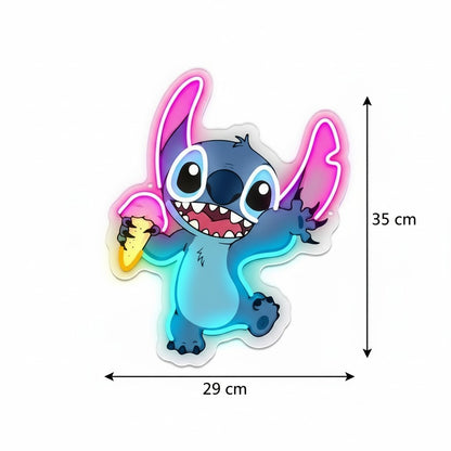 LED-neonlamp Stitch met ijsje – Kinderkamer, Game Room, Slaapkamer, USB, Verstelbare Lichtsterkte