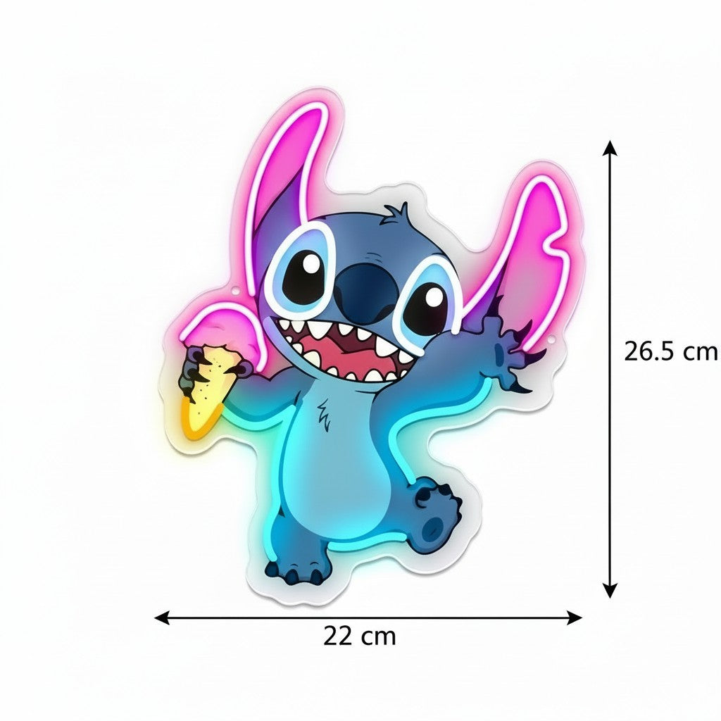 LED-neonlamp Stitch met ijsje – Kinderkamer, Game Room, Slaapkamer, USB, Verstelbare Lichtsterkte