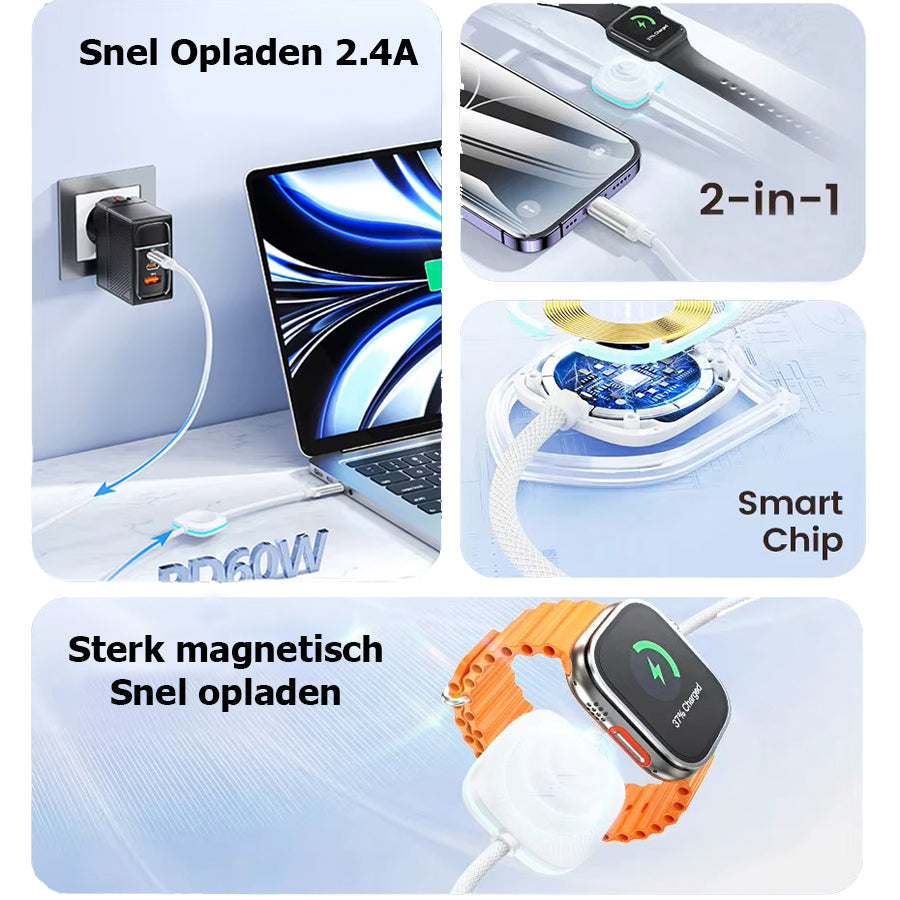 2-in-1 Oplaadkabel (USB-C) met Apple Watch oplader en Lightning connector