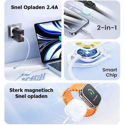 2-in-1 Oplaadkabel (USB-C) met Apple Watch oplader en Lightning connector