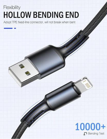 Snelle oplaad USB-kabel voor iPhone 11, 12, 13, 14 Pro, X Max, 6s, 7, 8 Plus en Apple iPad