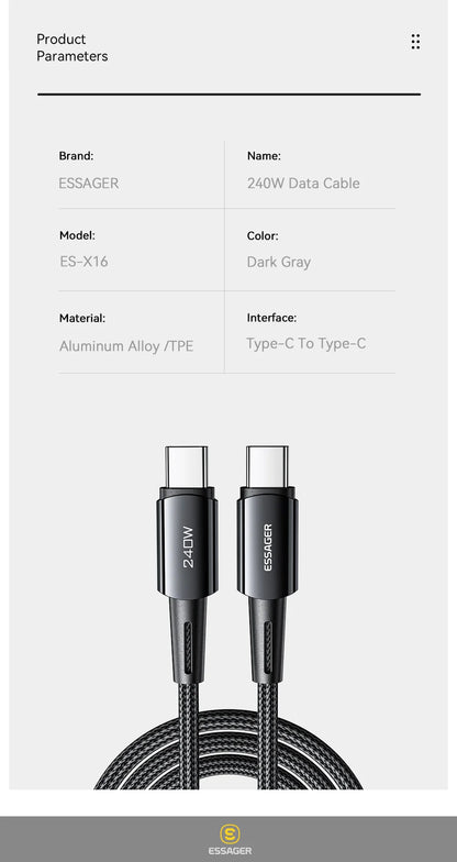 240W Super Fast Charging Kabel Type C naar Type C