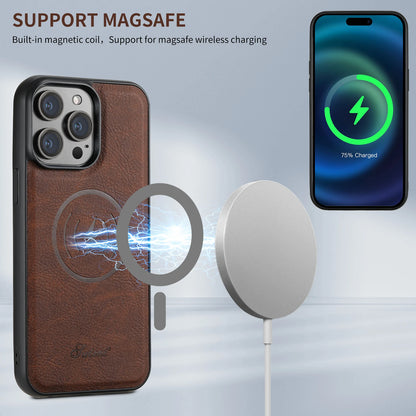Telefoonhoes van leer met Kaarthouder en Magnetische Pocket.