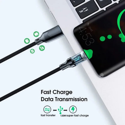 120W Snellader kabel Type C naar USB-C met digitale weergave