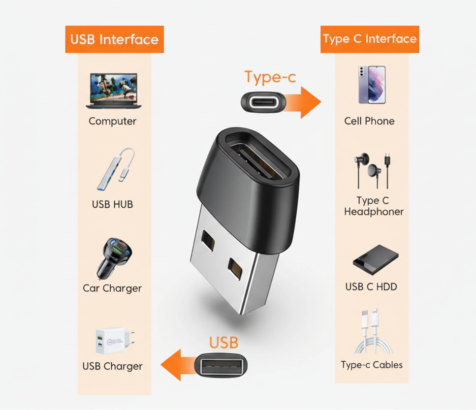 USB-A naar USB-C Adapter – Laden & Data – Compact plug & play