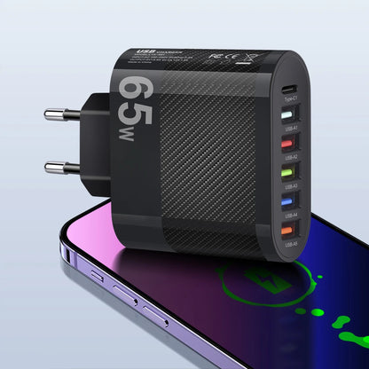 6-poorts oplader: 5× USB-A + 1× USB-C