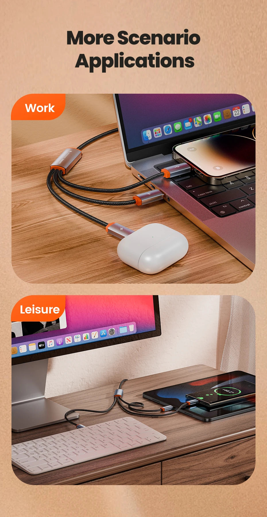 3-in-1 USB Kabel – Multiport Oplader voor iPhone en Android