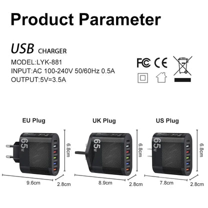 6-poorts oplader: 5× USB-A + 1× USB-C