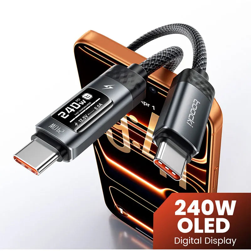 USB-C Kabel 240W met PD & E‑Marker – Razendsnel Snelladen iPhone, Samsung, MacBook