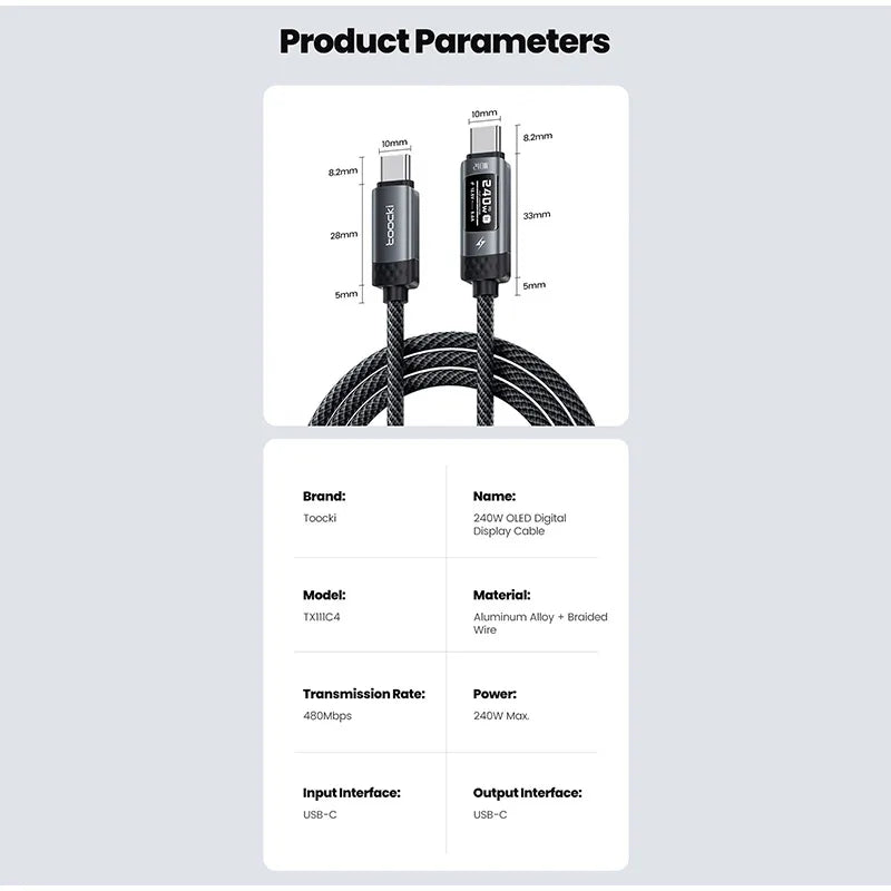 USB-C Kabel 240W met PD & E‑Marker – Razendsnel Snelladen iPhone, Samsung, MacBook