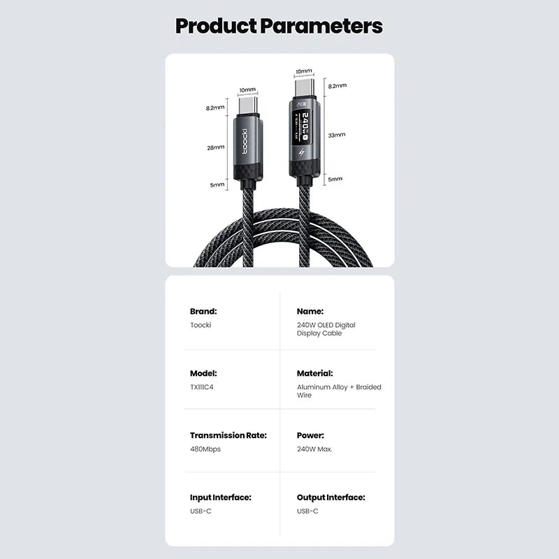 USB-C Kabel 240W met PD & E‑Marker – Razendsnel Snelladen iPhone, Samsung, MacBook