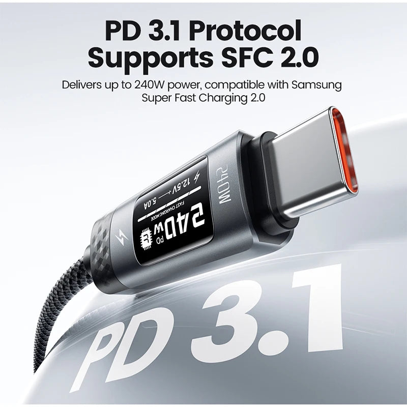 USB-C Kabel 240W met PD & E‑Marker – Razendsnel Snelladen iPhone, Samsung, MacBook