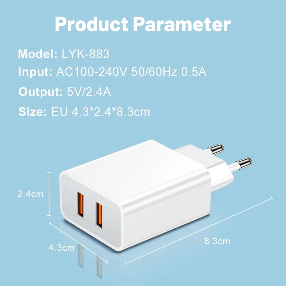 USB Snellader 2Poorten-Fastcharger -2xUSB