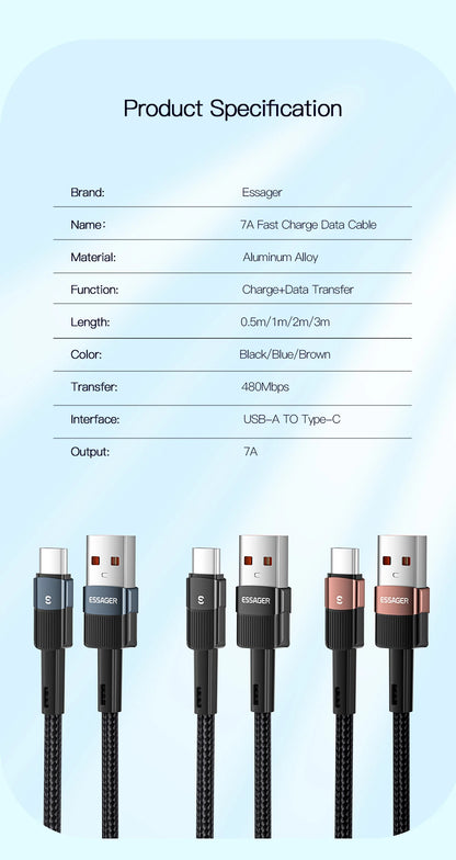 7A USB Type-C Kabel, Brown 7A 100W A To C bruin specificaties