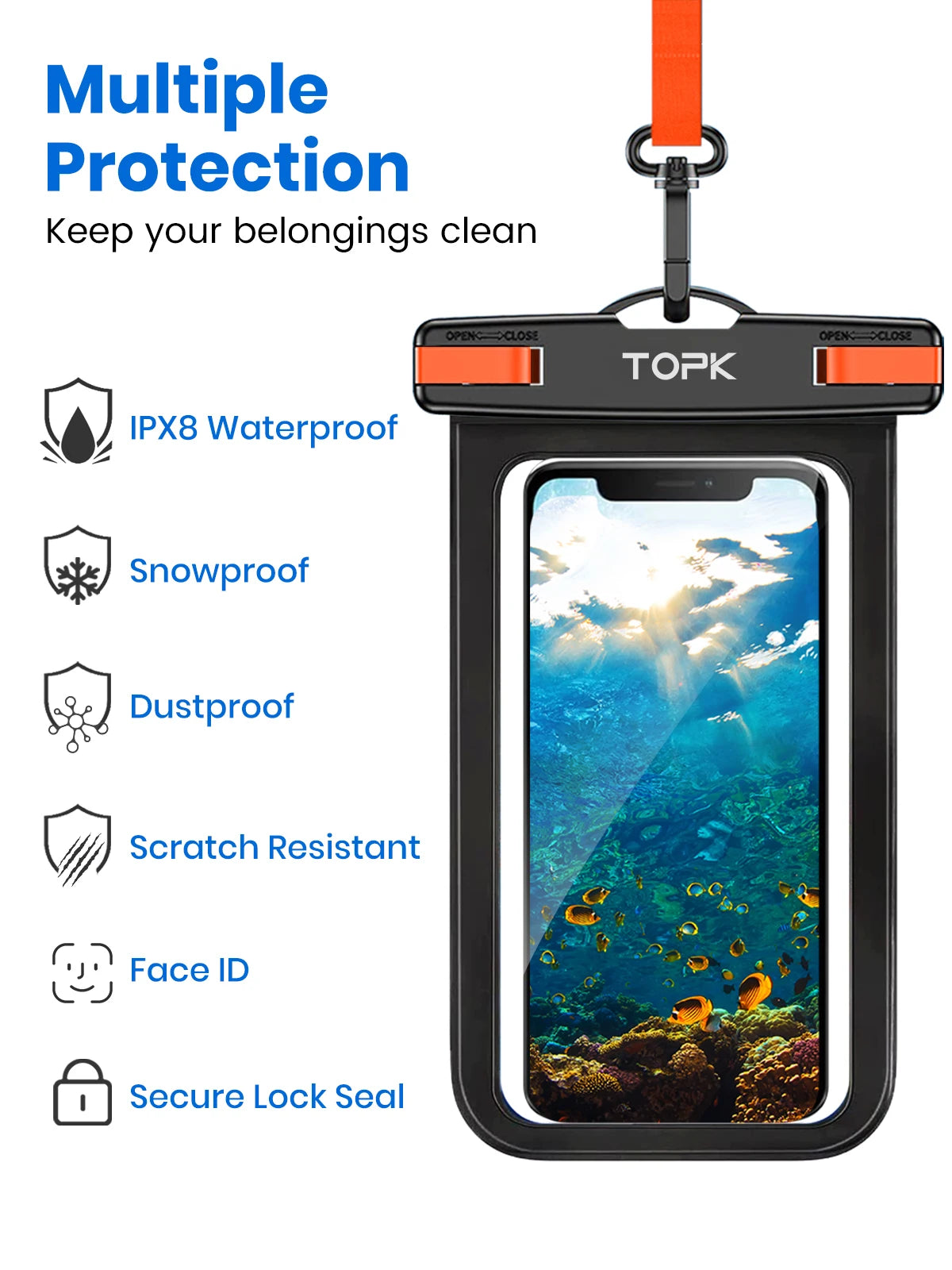 Universele Waterdichte Telefoonhoes IPX8 – 215x115 mm, tot 30m diep