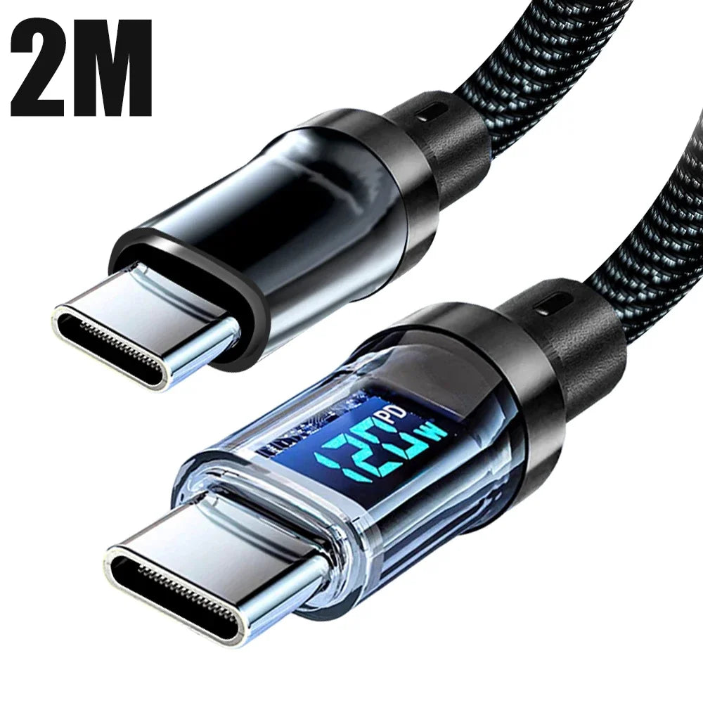 120W Snellader kabel Type C naar USB-C met digitale weergave