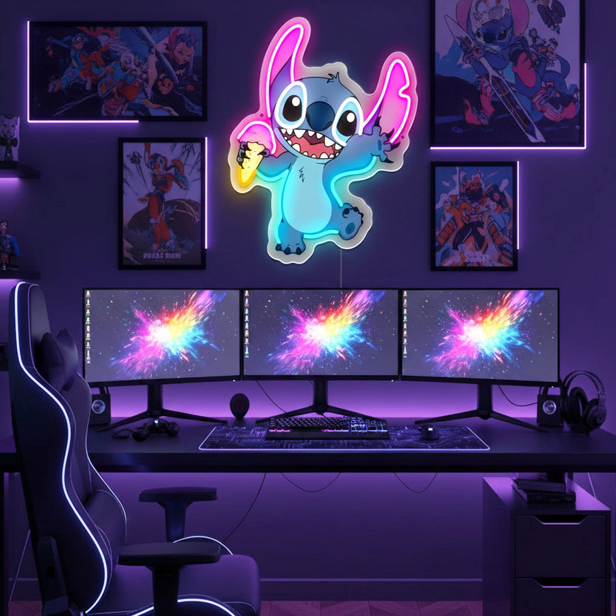LED-neonlamp Stitch met ijsje – Kinderkamer, Game Room, Slaapkamer, USB, Verstelbare Lichtsterkte