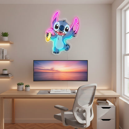 LED-neonlamp Stitch met ijsje – Kinderkamer, Game Room, Slaapkamer, USB, Verstelbare Lichtsterkte