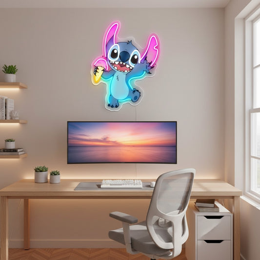 LED-neonlamp Stitch met ijsje – Kinderkamer, Game Room, Slaapkamer, USB, Verstelbare Lichtsterkte