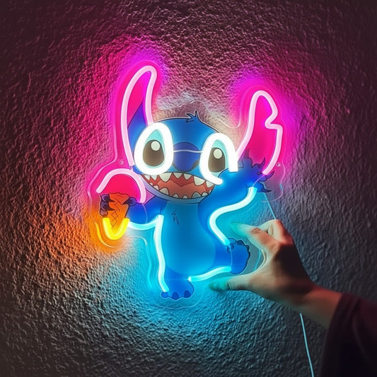 LED-neonlamp Stitch met ijsje – Kinderkamer, Game Room, Slaapkamer, USB, Verstelbare Lichtsterkte