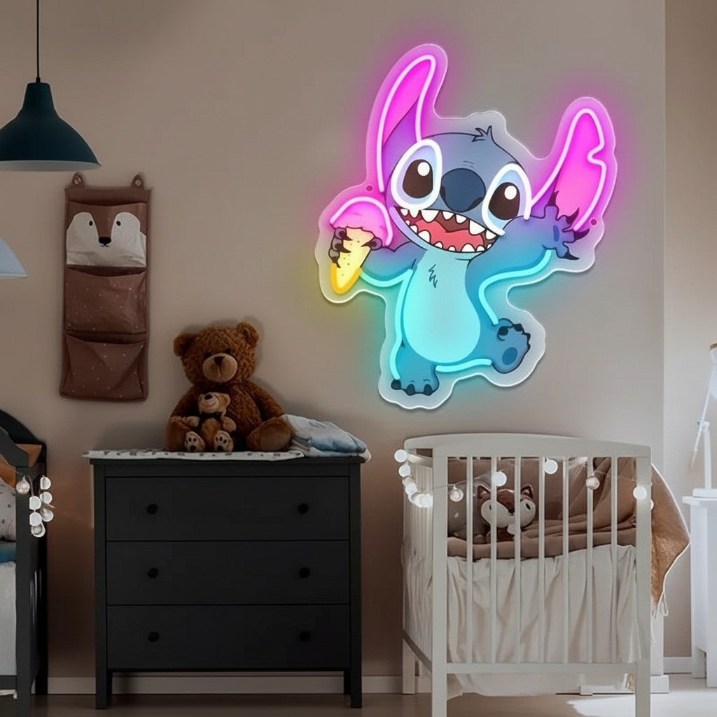 LED-neonlamp Stitch met ijsje – Kinderkamer, Game Room, Slaapkamer, USB, Verstelbare Lichtsterkte