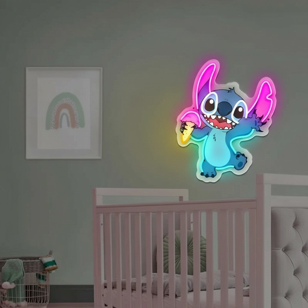 LED-neonlamp Stitch met ijsje – Kinderkamer, Game Room, Slaapkamer, USB, Verstelbare Lichtsterkte