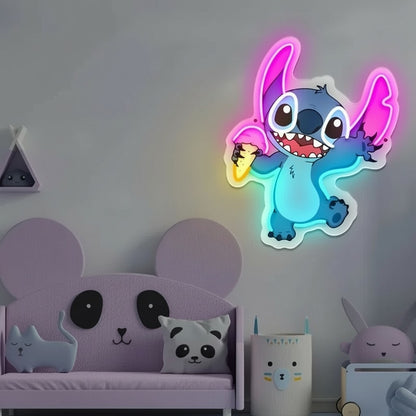 LED-neonlamp Stitch met ijsje – Kinderkamer, Game Room, Slaapkamer, USB, Verstelbare Lichtsterkte